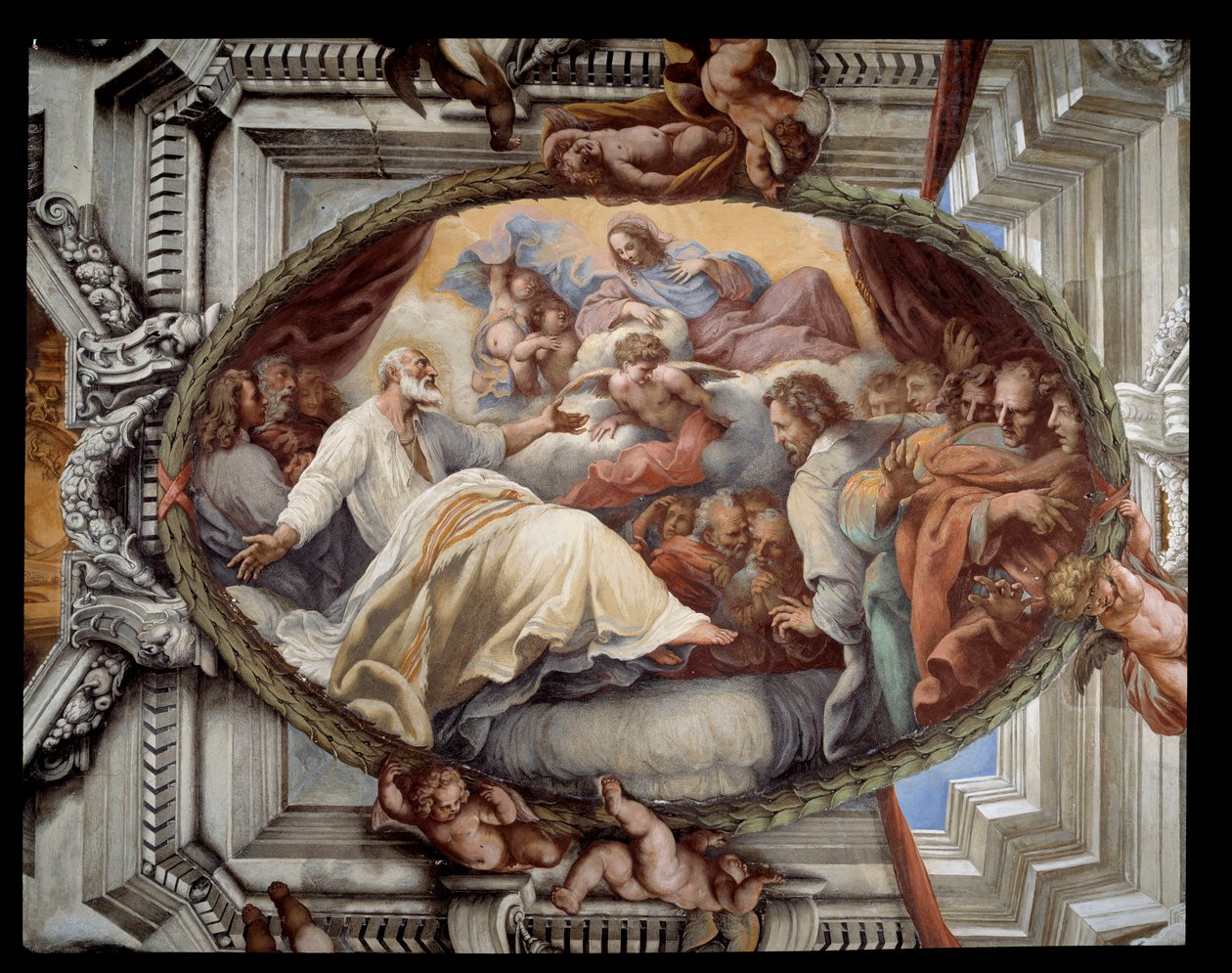 Återhämtning av Sankt Filip efter uppenbarelse av den jungfruliga fresken av entouraget av Pietro da Cortona (Peter av Cortona) (1596-1669) 1652 Rom, röda rummet Santa Maria-kyrkan i Vallicella Italien av Pietro da Cortona