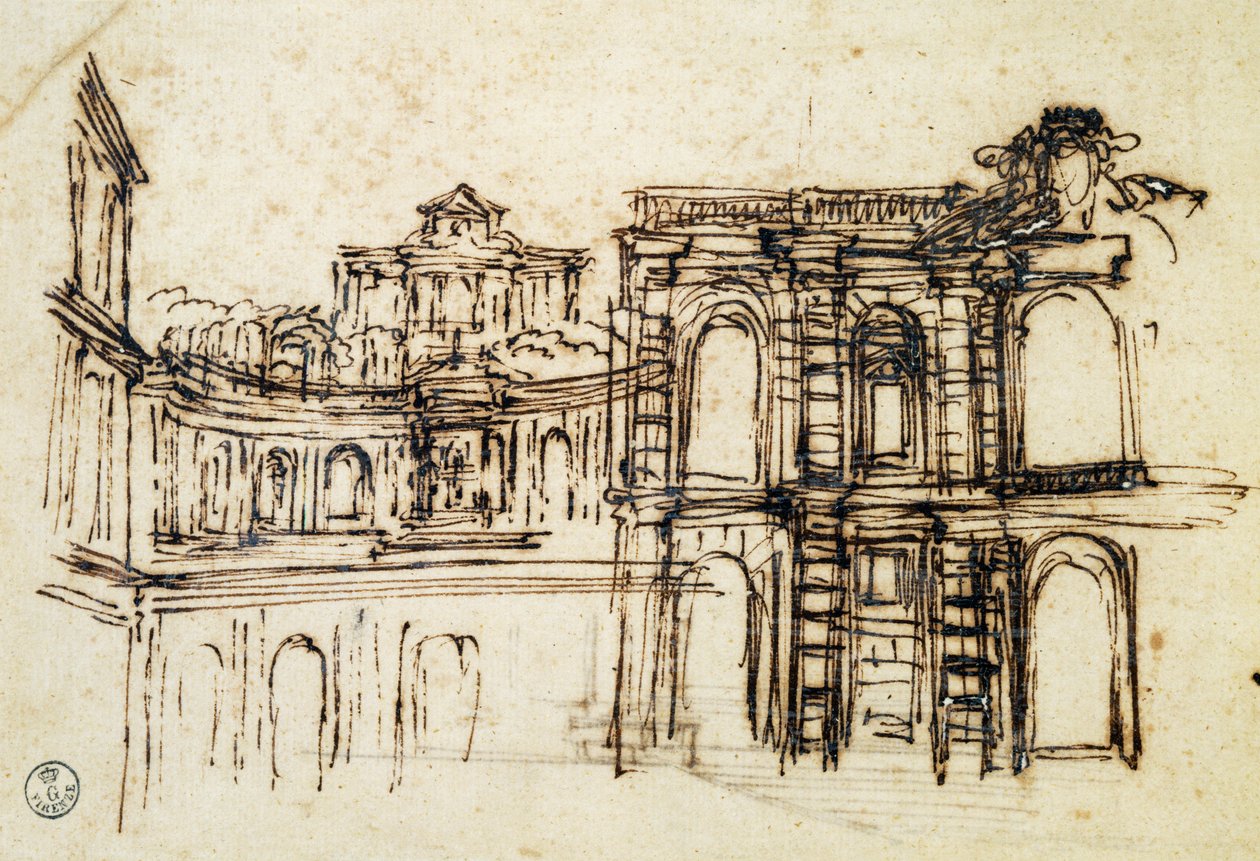 Studie för teater i Palazzo Pitti i Florens, av Pietro Berrettini känd som Pietro da Cortona (1596-1669), Italien av Pietro da Cortona