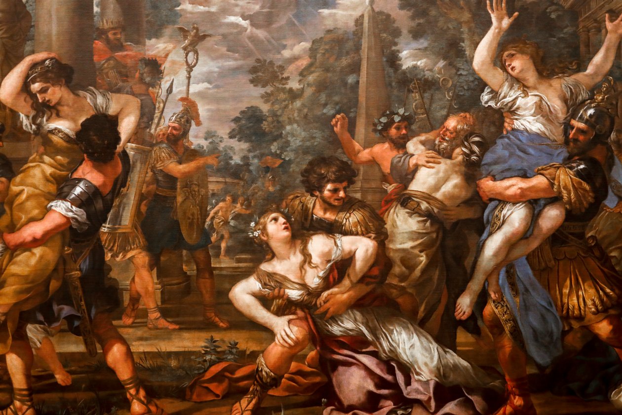 Sabinernas våldtäkt 1629. (Olja på duk) av Pietro da (1596 1669) Cortona