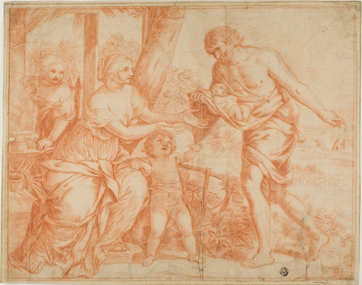 Spädbarn Oedipus hämtat hem av Shepherd av Pietro da Cortona