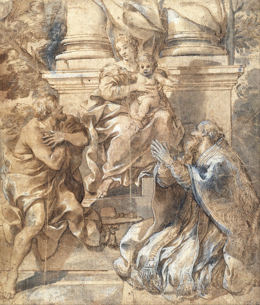 Madonna och barn, Johannes Döparen och påven Stefan av Pietro da Cortona