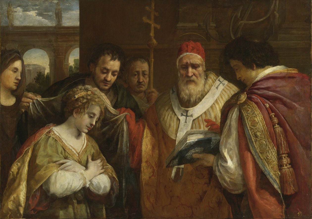 Saint Domitilla tar emot slöjan från påven Clemens I av Pietro da Cortona