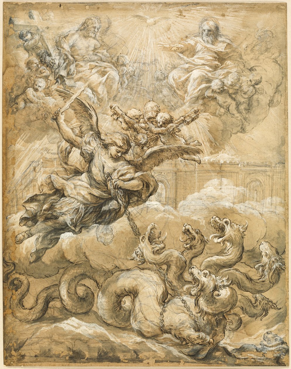 Den heliga treenigheten med Sankt Mikael som besegrar draken av Pietro da Cortona