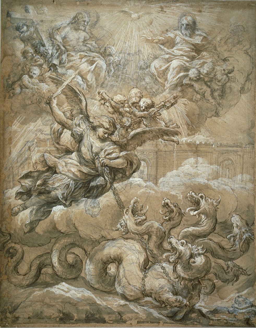Den heliga treenigheten med den helige Michael som erövrar draken, 1666 av Pietro da Cortona