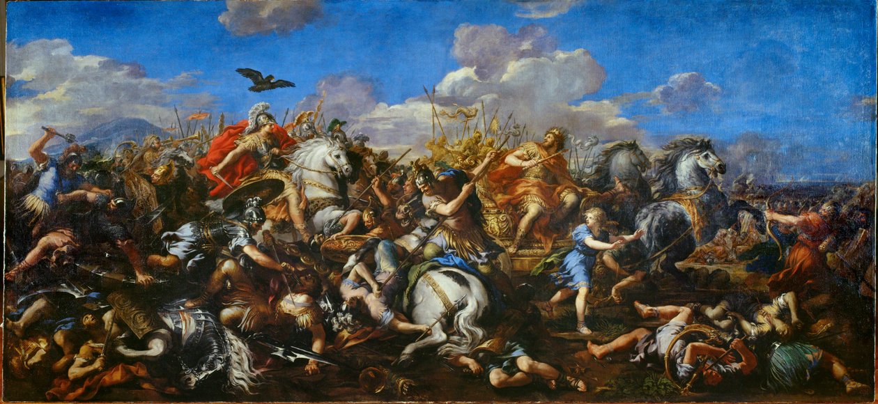 Slaget mellan Alexander och kung Dareios III av Persien, Slaget vid Issos (målning på duk) av Pietro da & Ferri Ciro (1634-89) Cortona