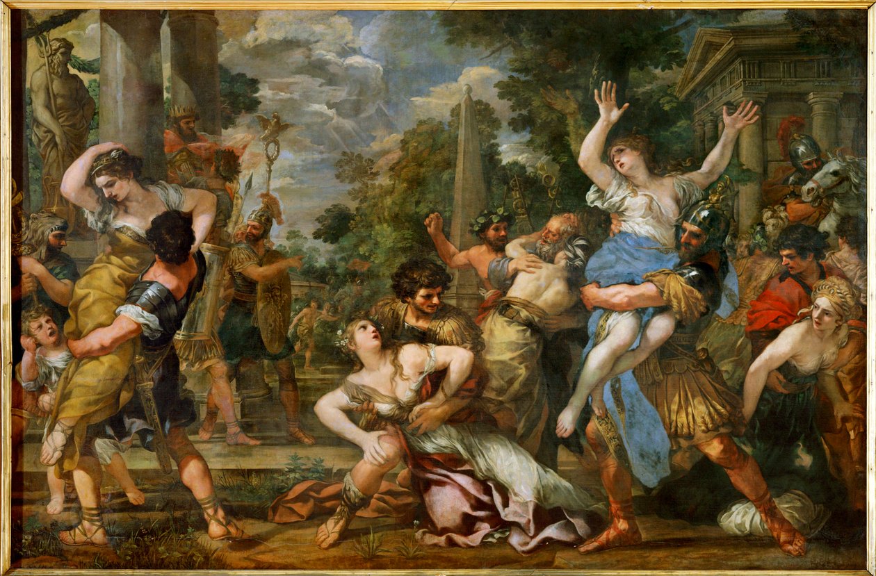Våldtäkten av sabinskorna (målning på duk) av Pietro da & Ferri Ciro (1634-89) Cortona