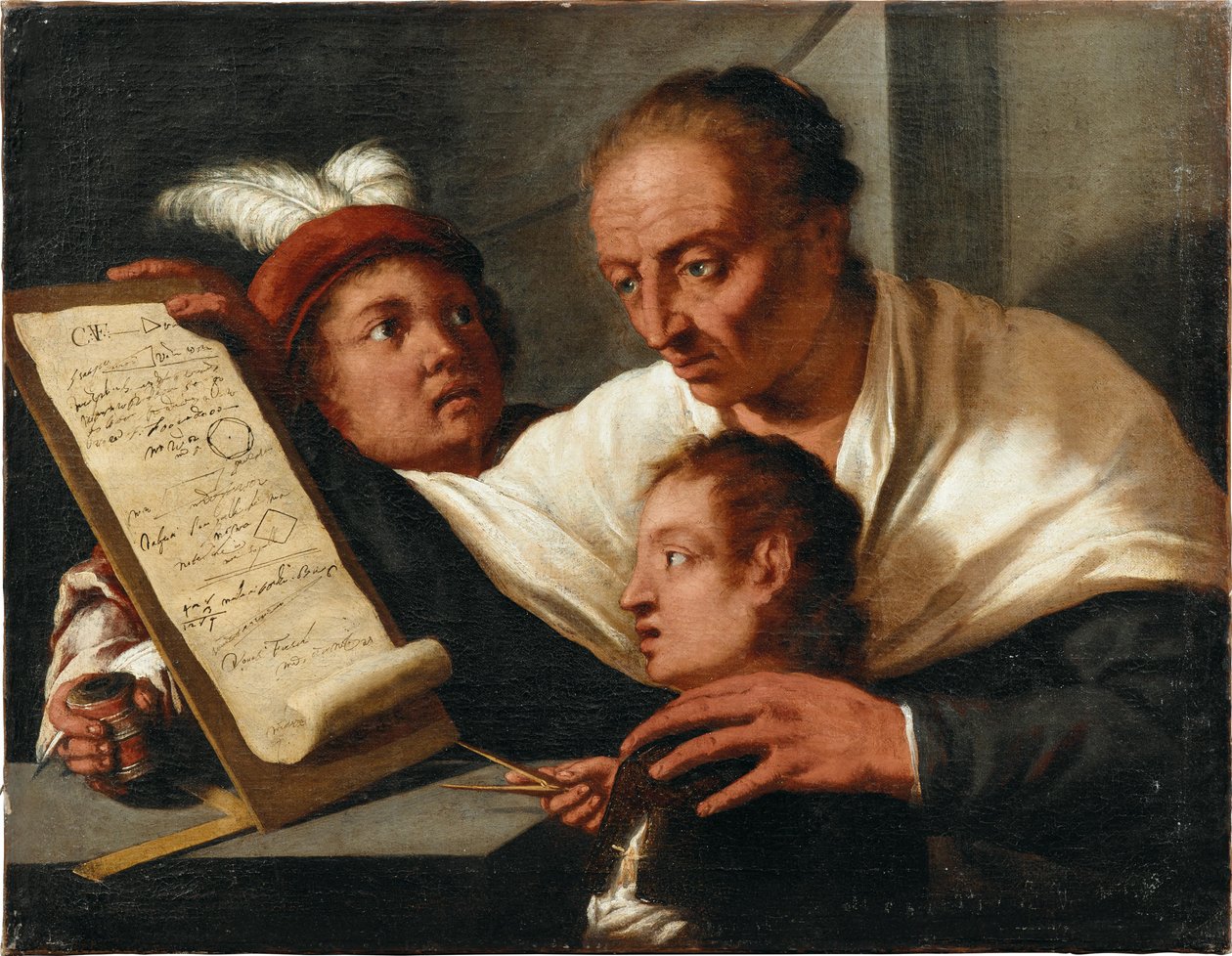 En lärare med två skolpojkar, efter 1650. av Pietro della Vecchia