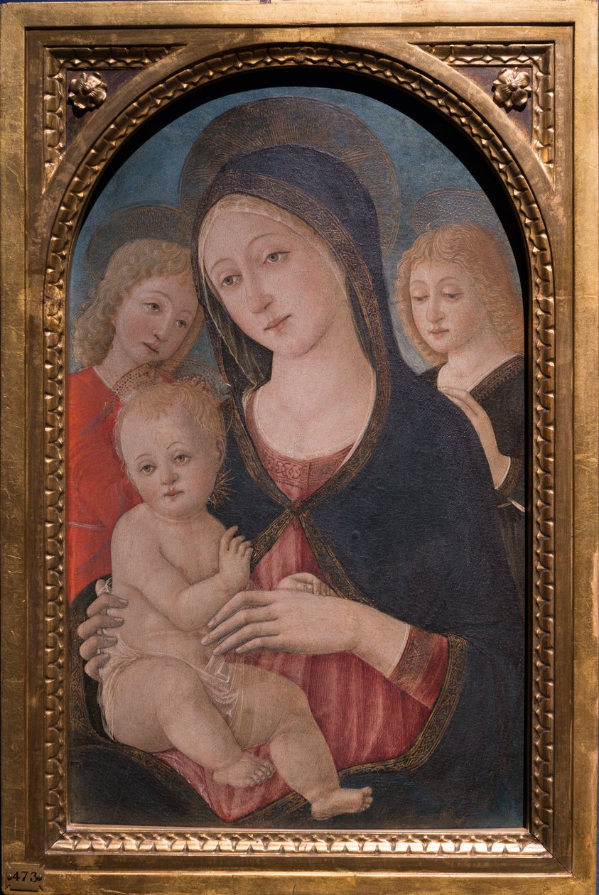 Madonna och barn med två änglar, ca 1480 (olja på panel) av Pietro di Francesco degli Orioli
