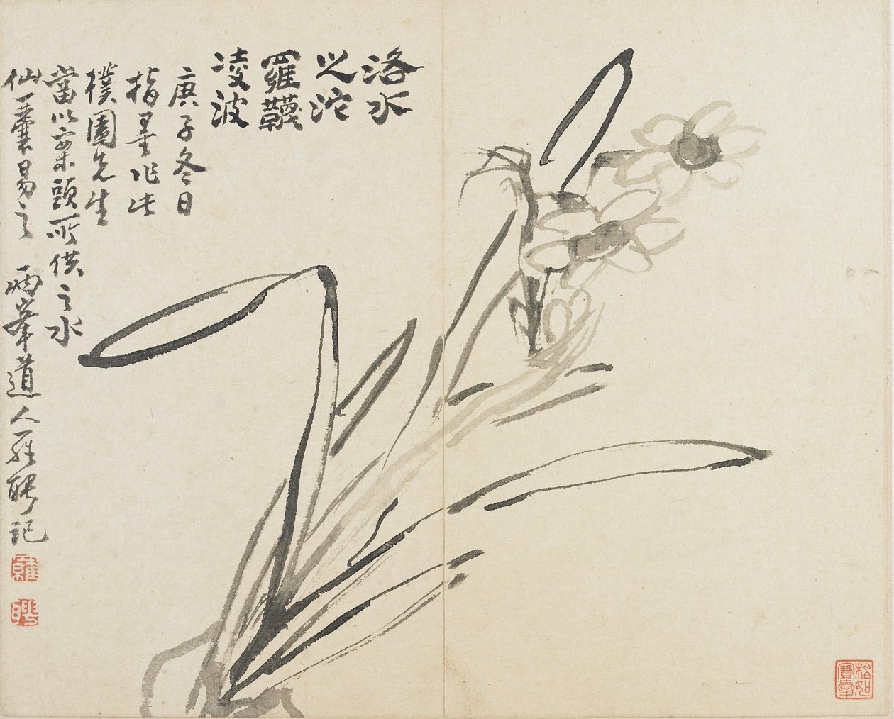 Landskap, blommor och fåglar: Narcissus, Qingdynastin av Luo Ping
