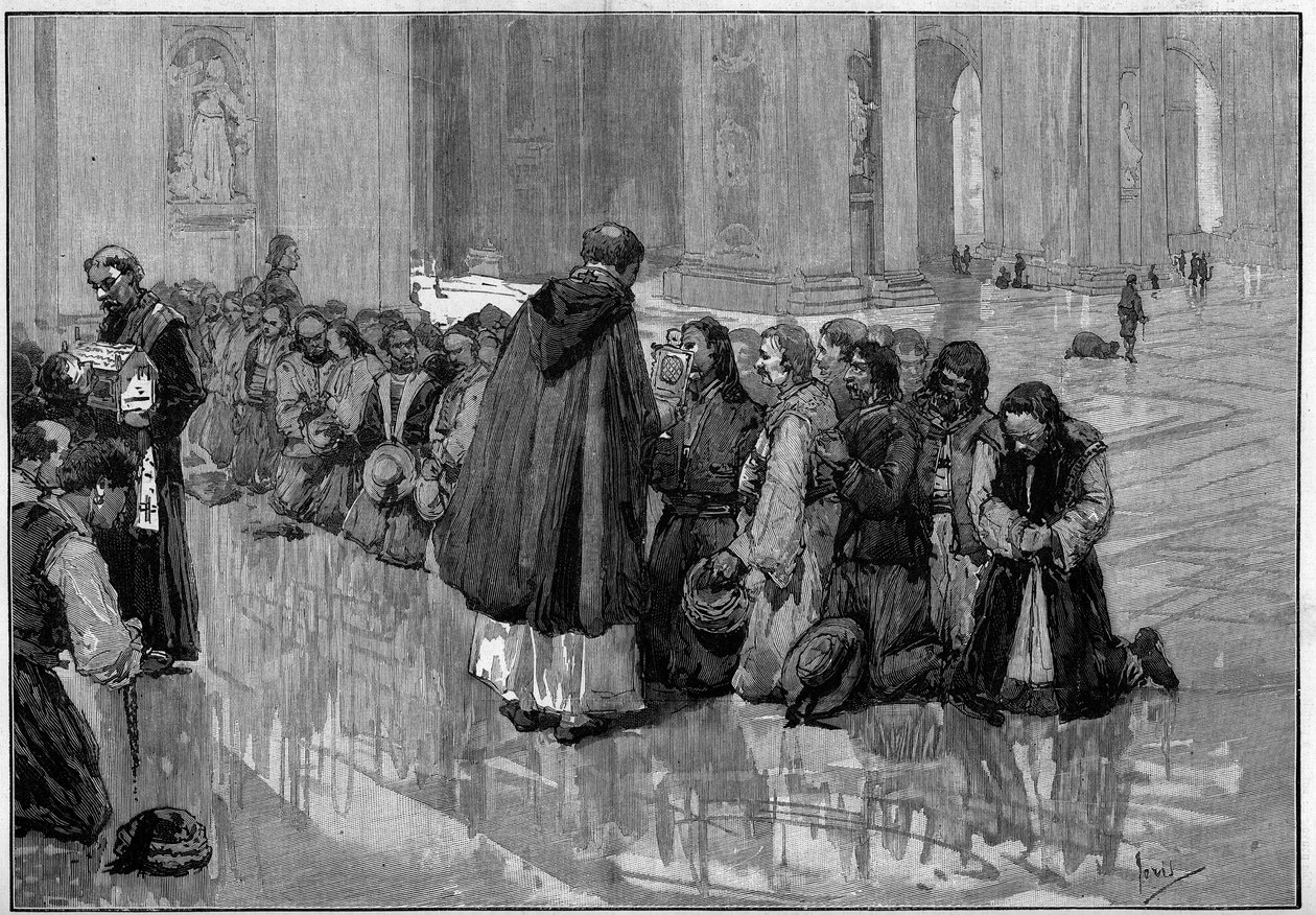Ungerska peleriner som dyrkar reliker i Peterskyrkan (St. Peter) i Rom av Pio Joris