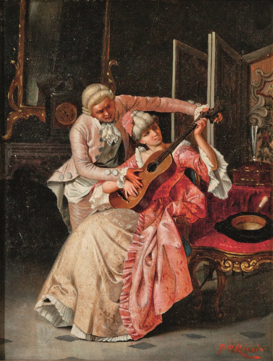 Musiklektionen (olja på duk) av Pio Ricci