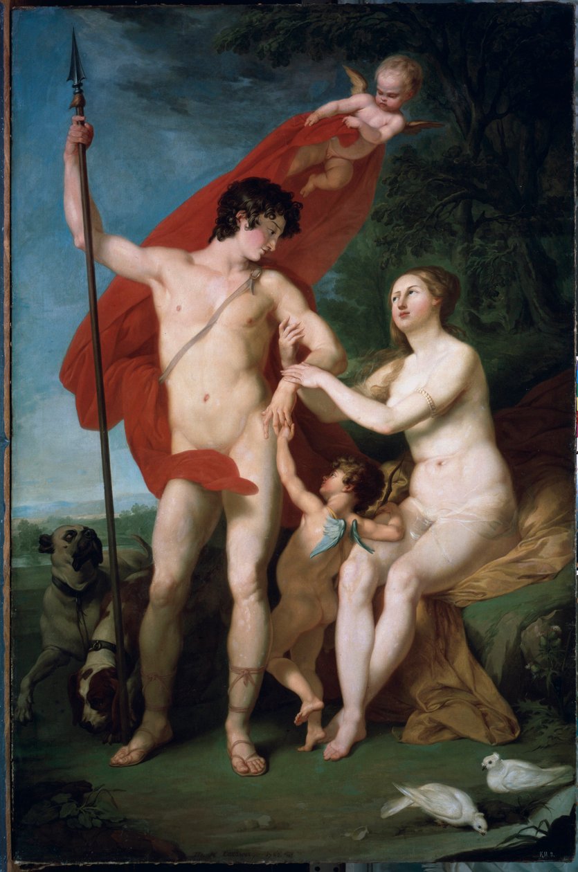 Venus och Adonis (Venus och Adonis) - Målning av Pyotr (Piotr) Ivanovich Sokolov (1753-1791), olja på duk - rysk konst av Piotr Ivanovich Sokolov