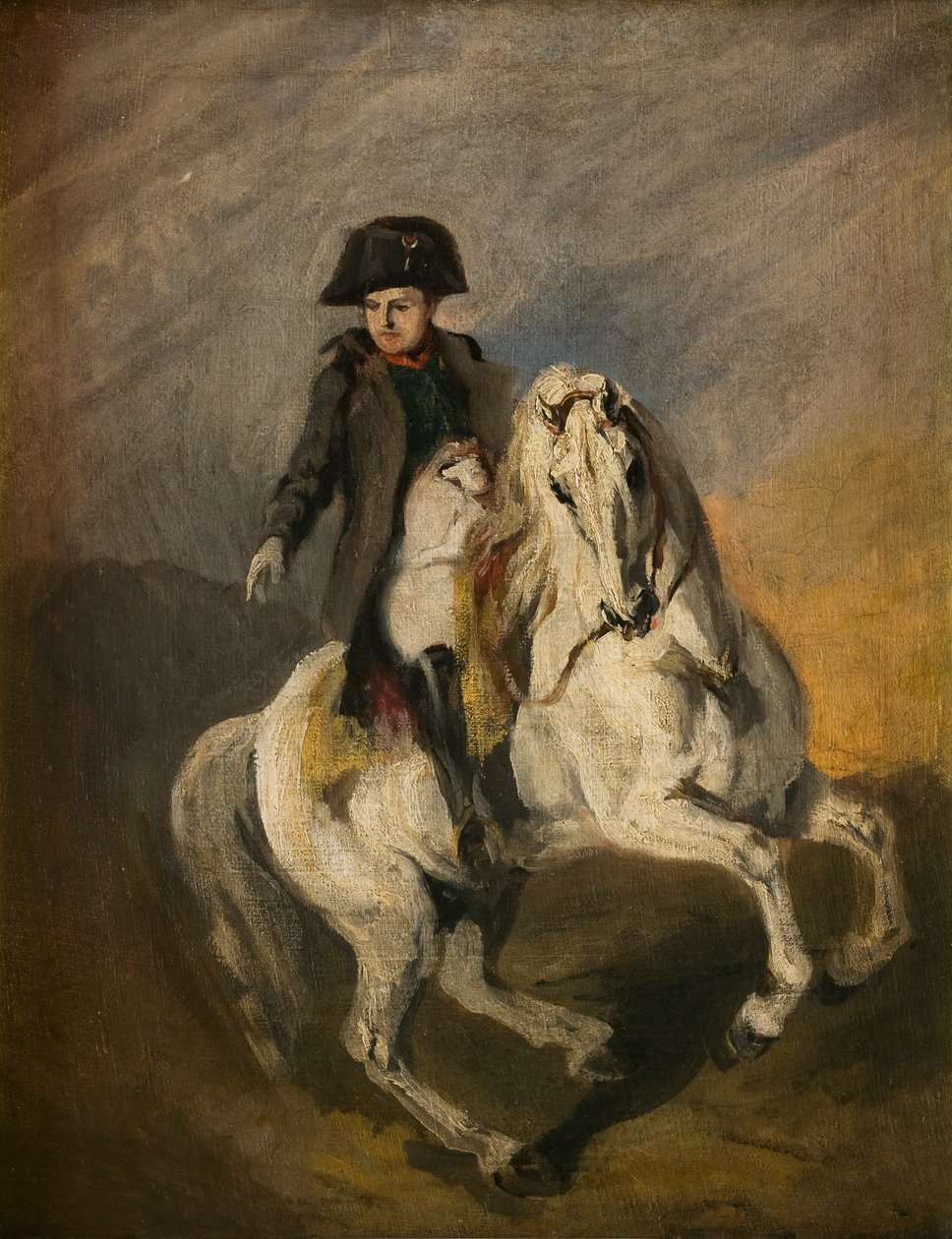 Napoleon på en grå häst (olja på duk) av Piotr Michalowski