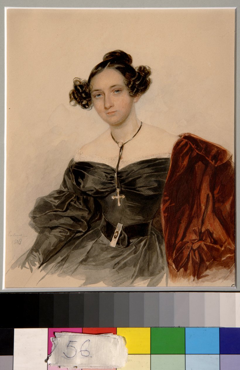 Porträtt av grevinnan Nadezhda Ivanovna Golitsyna, född Kutusova (1796-1868) - Verk av Piotr (Pierre) Sokolov (1791-1848), akvarell på papper (20,2x16,5 cm) av Piotr Sokolov