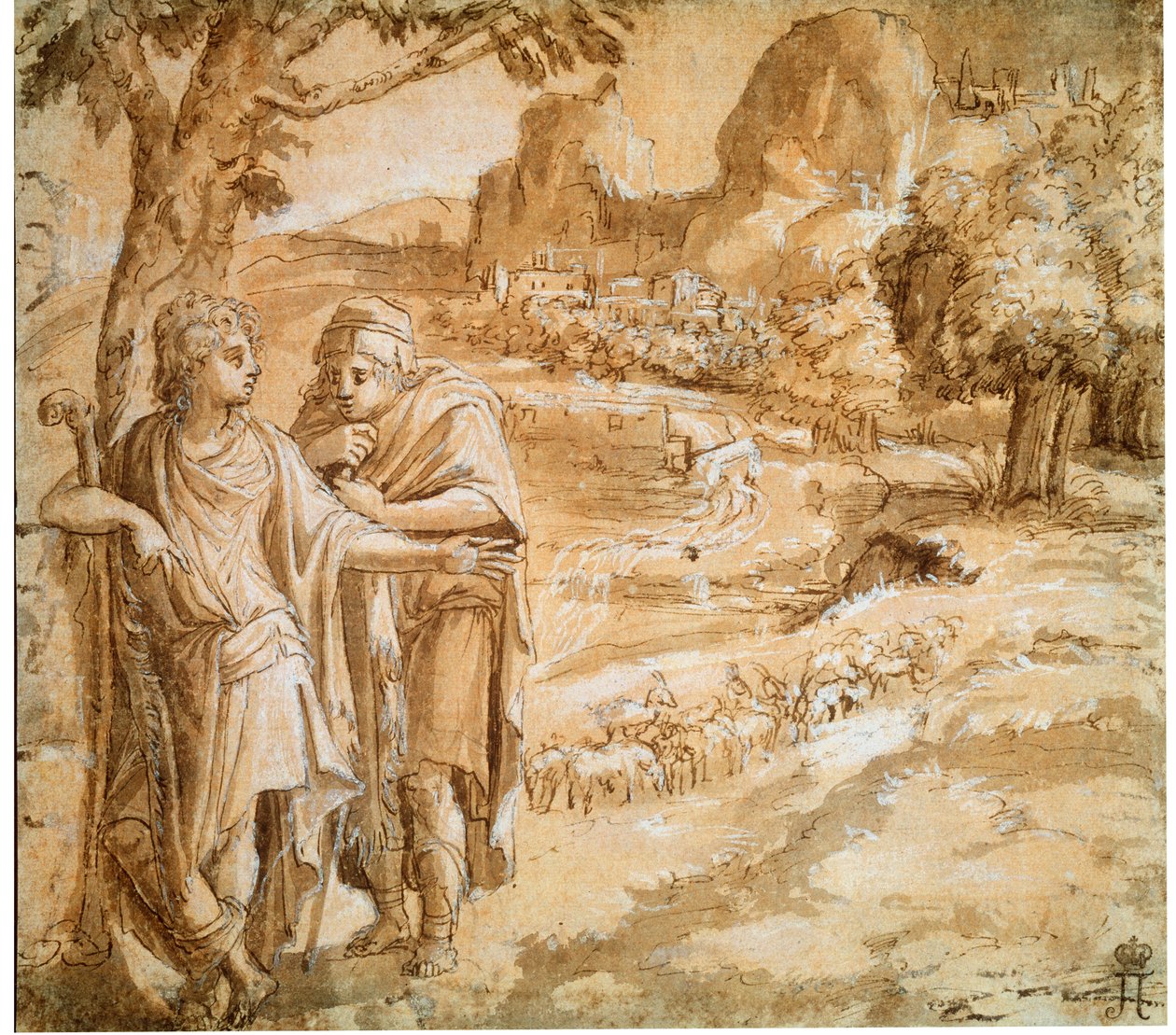 Herde och pilgrim i ett landskap