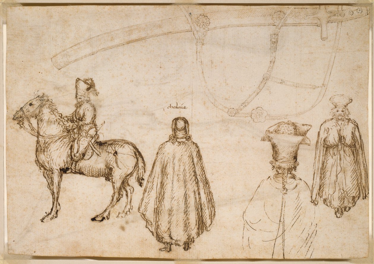 Skisser av kejsar Johannes VIII Palaeologus, en munk och en skida av Pisanello