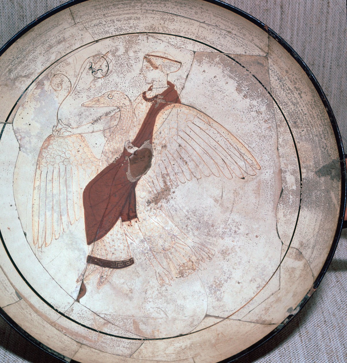 Detalj av en kylix som visar Afrodite ridande på en gås, 500-talet f.Kr. av Pistoxenos painter
