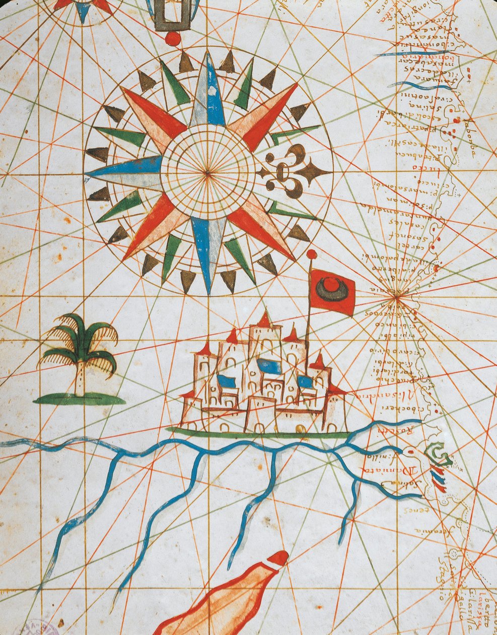 Alexandria, Egypten, från portolanatlas bestående av sex kartor, av Placido Caloiro och Francesco Oliva, Pergament. 1646. av Placido Caloiro e Oliva