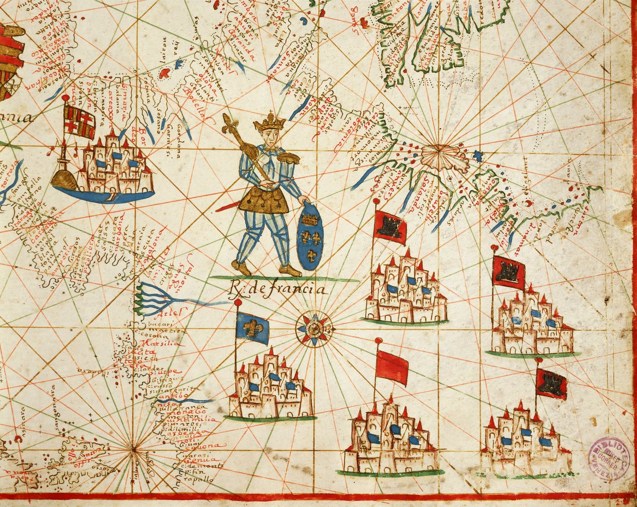Kingdom of France, från portolan atlas bestående av sex diagram, av Placido Caloiro och Francesco Oliva, Parchment. 1646. av Placido Caloiro e Oliva