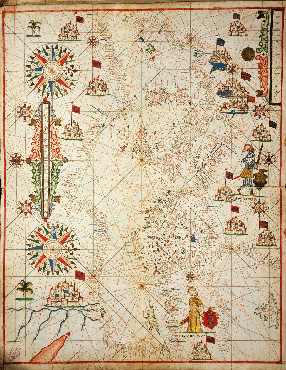 Medelhavet, från portolan atlas av sex sjökort, av Placido Caloiro och Francesco Oliva, Parchment. 1646. av Placido Caloiro e Oliva