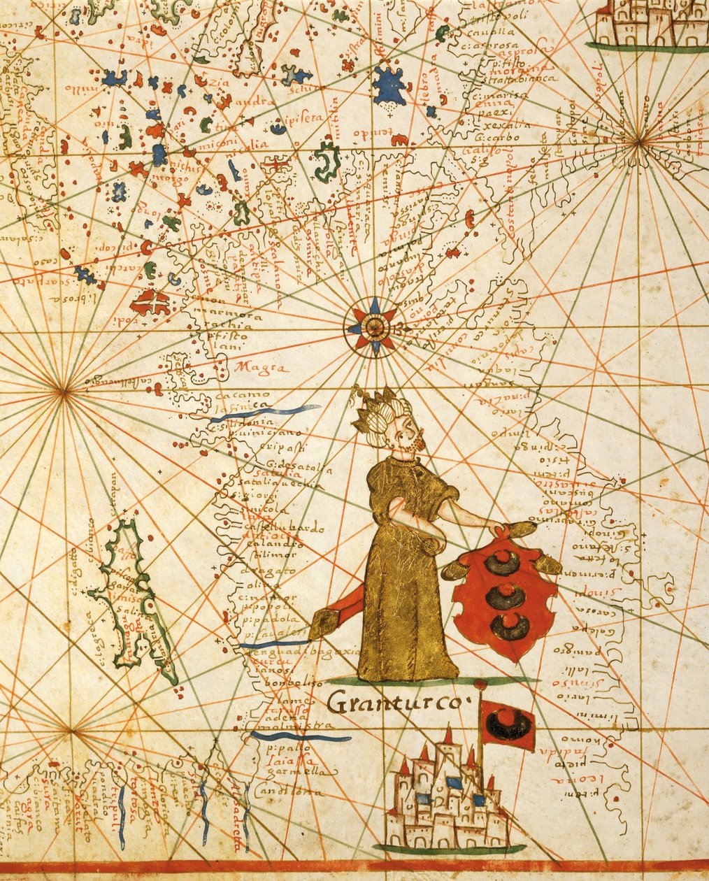 Osmanska riket, från portolan atlas bestående av sex diagram, av Placido Caloiro och Francesco Oliva, Parchment. 1646. av Placido Caloiro e Oliva