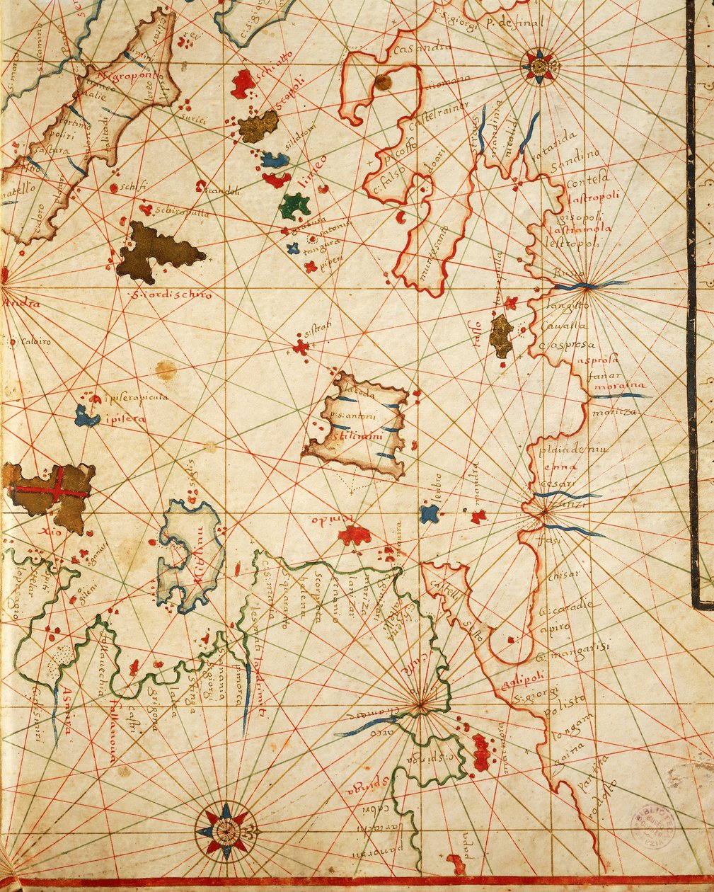 Peloponnesos, från portolan atlas bestående av sex sjökort, av Placido Caloiro och Francesco Oliva, Parchment. 1646. av Placido Caloiro e Oliva