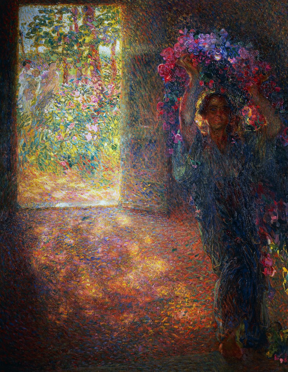 Blomsterhus, ca 1910, av Plinio Nomellini (1866-1943), olja på duk, 200x160 cm, Italien, 1900-talet av Plinio Nomellini