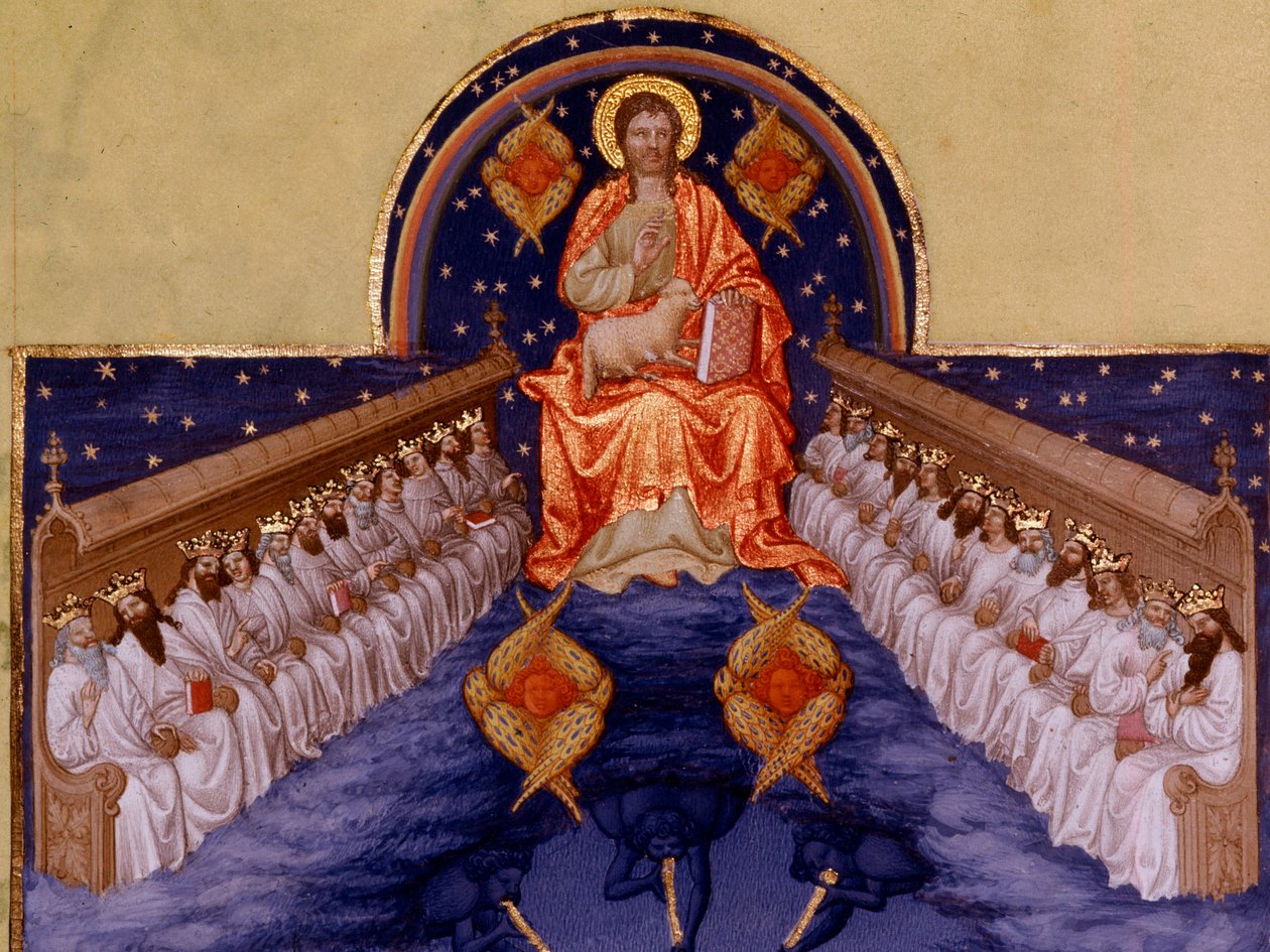 Saint John a Patmos. "" Miniatyr i "" The very rich hours of the Duke of Berry"" av Pol De Limburg (1400-talet). Chantilly, Musee Conde av Pol de Limbourg