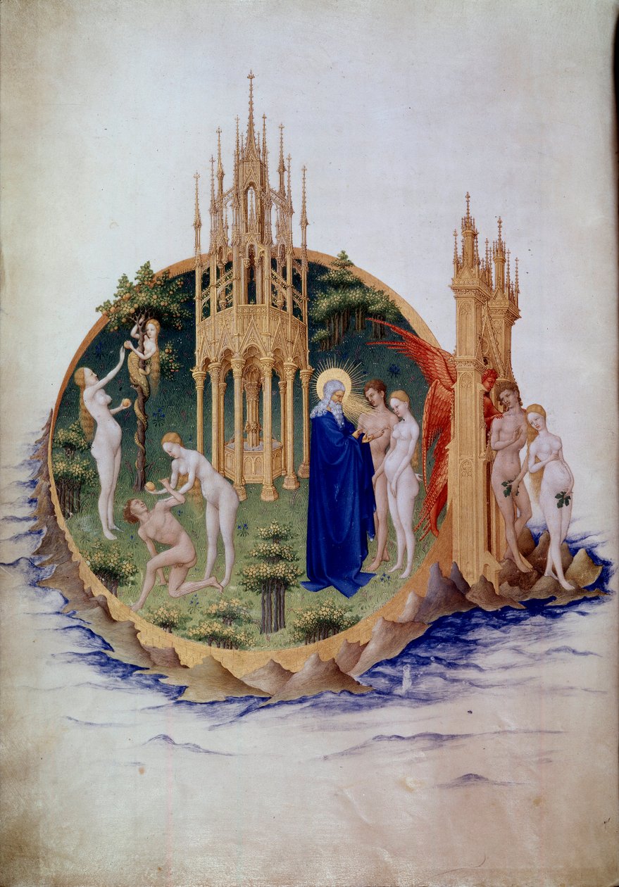 Ursynden, Adam och Eva utvisade från Paradise Miniature i "The very rich hours of the Duke of Berry" av Pol De Limburg (1400-talet). Chantilly, Musee Conde av Pol de Limbourg