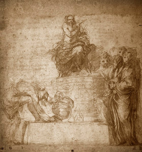 Ancient Sacrifice, No.85 (röd krita på papper) av Polidoro da Caravaggio