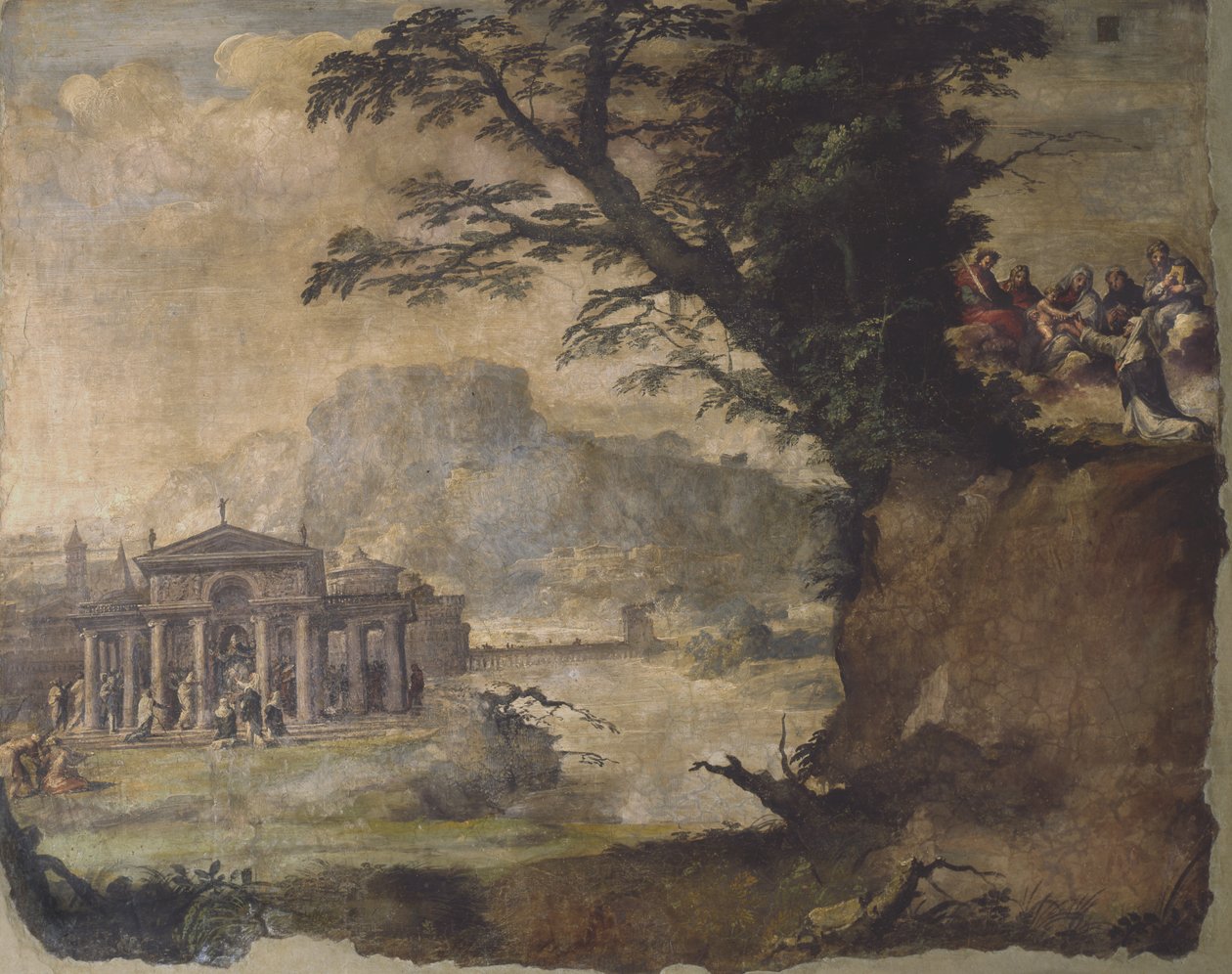 Landskap med möte mellan Kristus och Jungfru av Polidoro da Caravaggio
