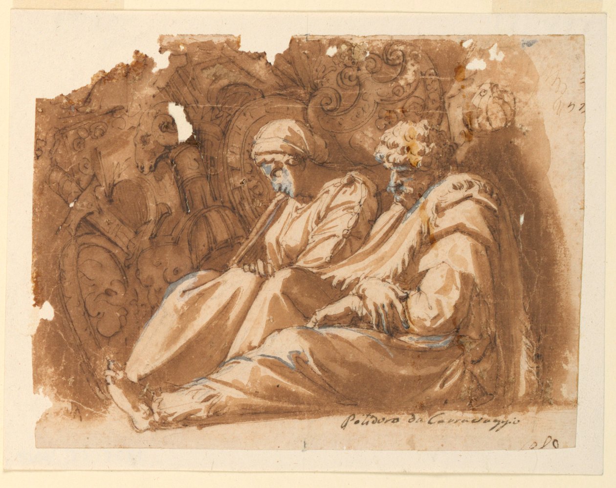 Sittande figurer med trofé av Polidoro da Caravaggio
