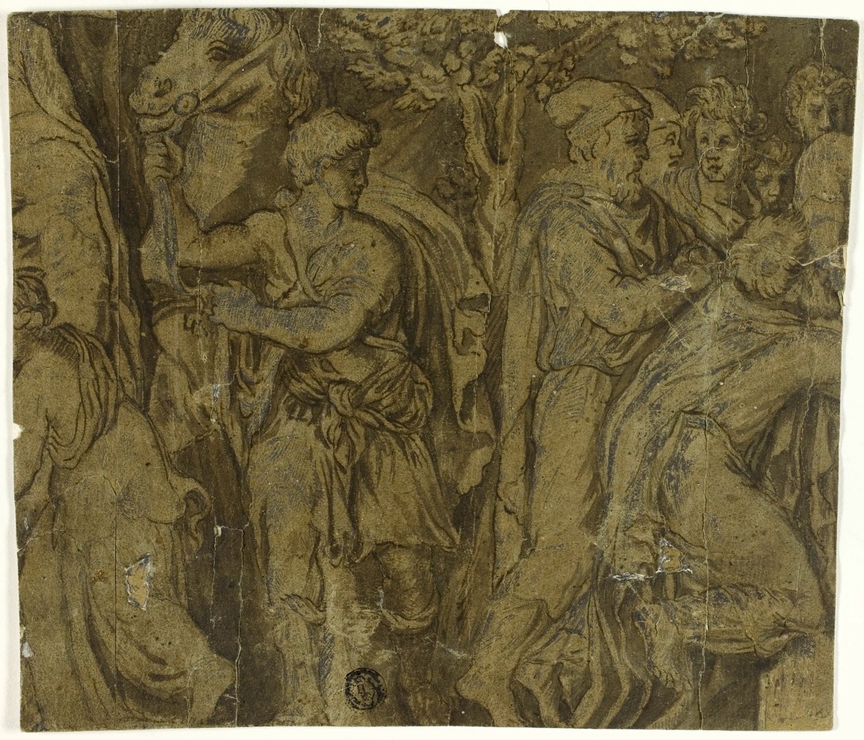 Berättelsen om Niobe: Ungdom med häst; tillbedjare av Polidoro da Caravaggio
