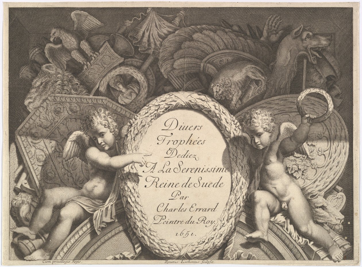 Titelsidan för Divers Trophées Weapon Trophies efter fasaden på Palazzo Milesi i Rom, 1651 av Polidoro da Caravaggio