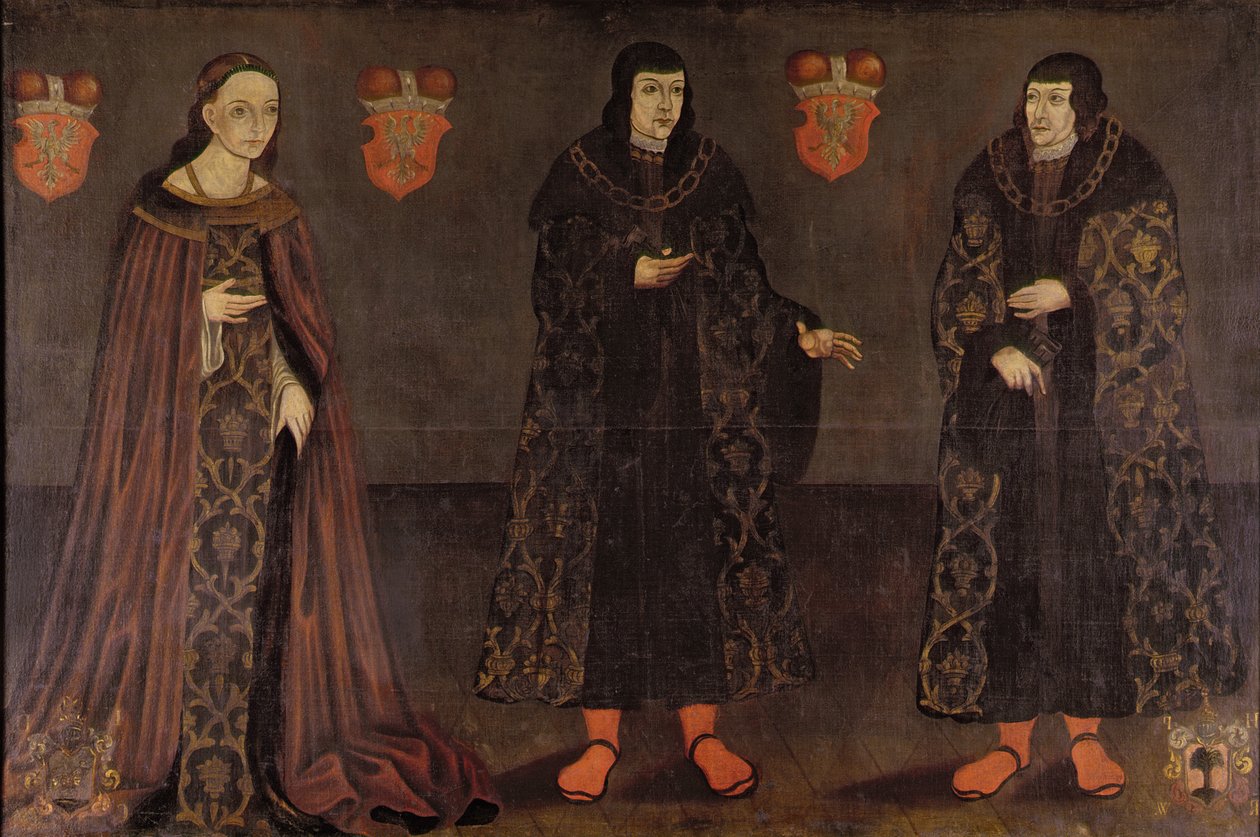 Porträtt av Stanislaw, Janus III och Anna, Mazoviska hertigar, 1620-40 av Polish School