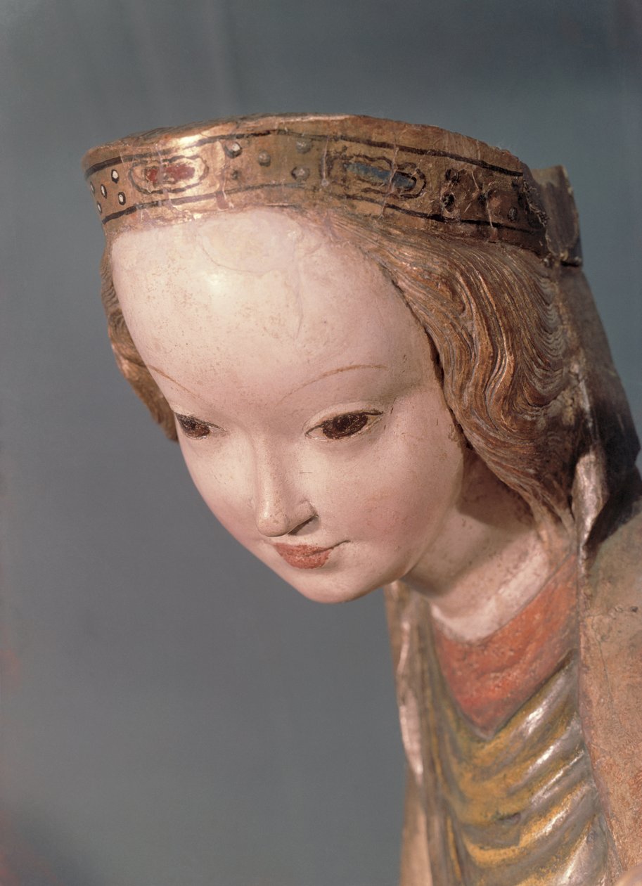 Jungfru och barn, detalj av Jungfruns huvud, ca 1400 av Polish School