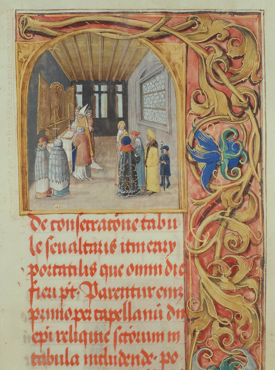 Altarinvigning av biskopen med hjälp av kanoner och världsliga grundare från biskop Erasmus Cioleks påvliga kyrka, ca 1510 (tempera & guld på pergament) av Polish School