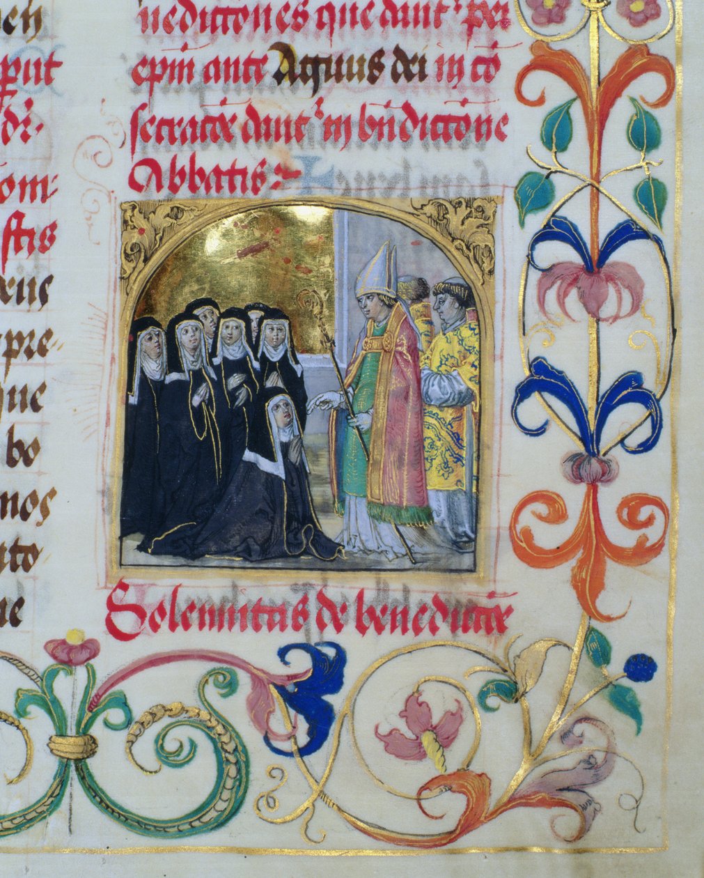 Bishop Blessing the Nuns från den påvliga biskop Erasmus Ciolek, ca 1510 (tempera & guld på pergament) av Polish School
