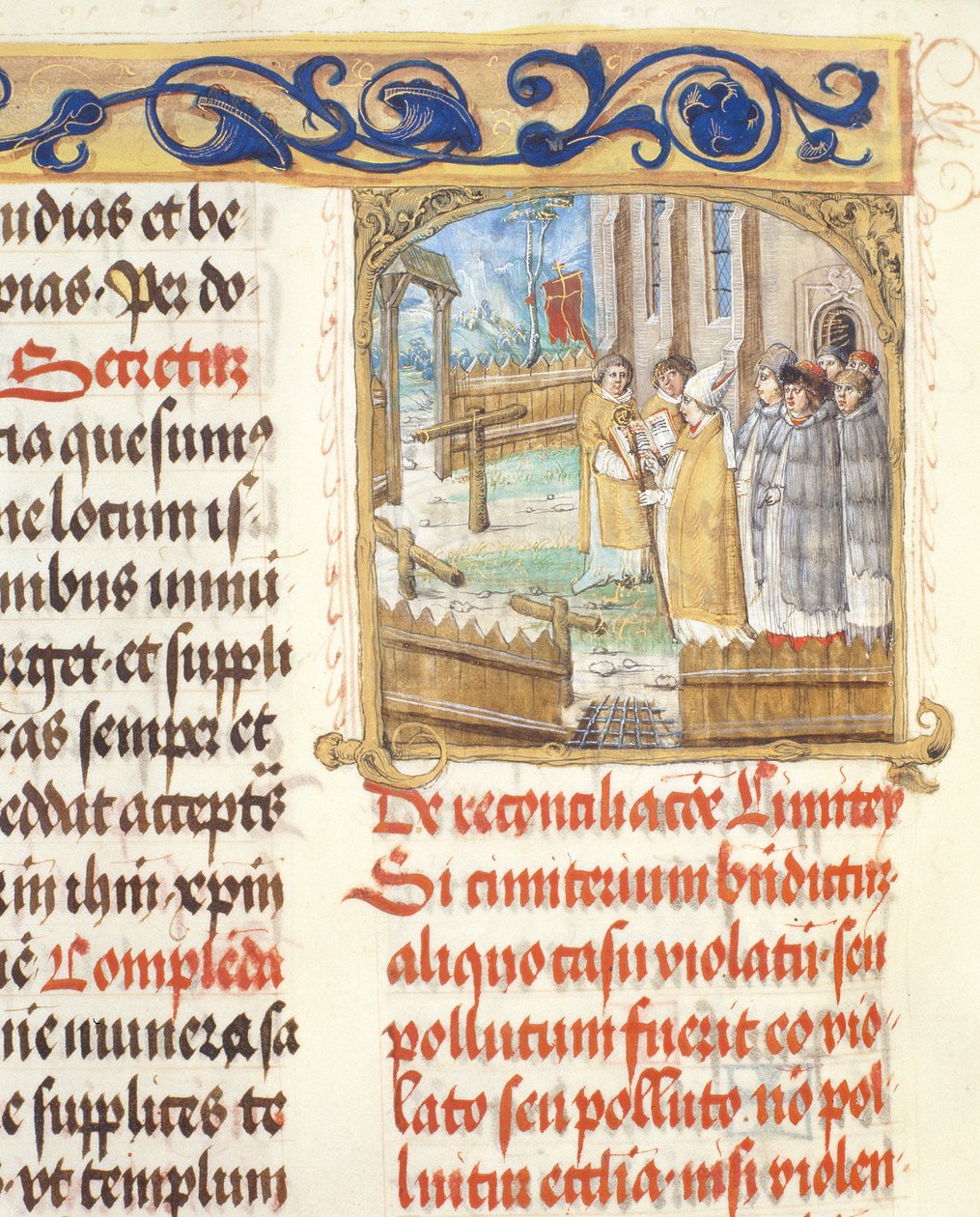 Välsignelse av en raserad kyrkogård av en biskop från biskop Erasmus Cioleks påvliga kyrka, ca 1510 (tempera & guld på pergament) av Polish School