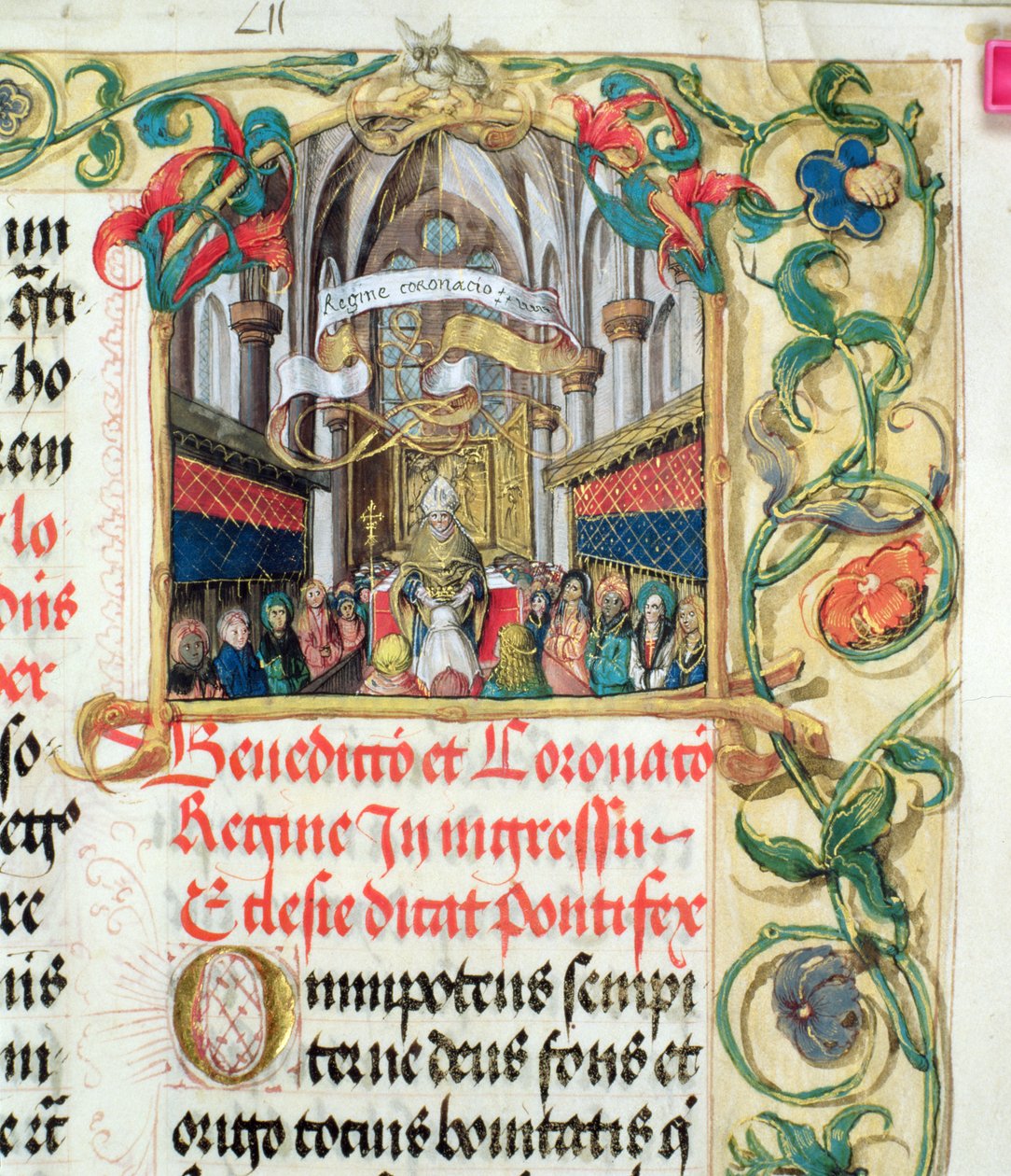 Kröning av drottningen av Polen från biskop Erasmus Cioleks påvliga kyrka, ca 1510 (tempera & guld på pergament) av Polish School