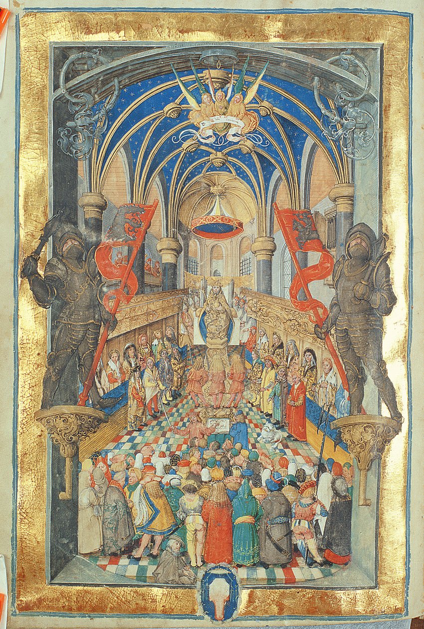Tronsättning av kungen av Polen från biskop Erasmus Cioleks påvliga kyrka, ca 1510 (tempera & guld på pergament) av Polish School