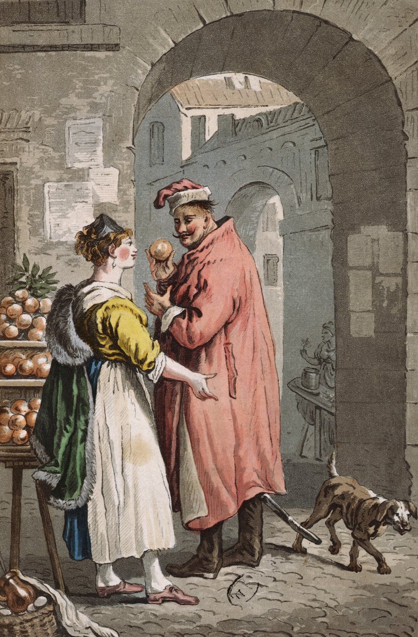 Orange säljare i Warszawa, ca 1810 (färgad gravyr) av Polish School