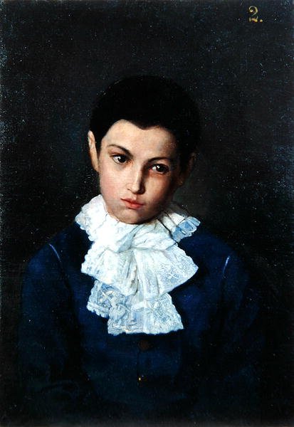 Porträtt av en pojke med spetskrage (olja på duk) av Polish School