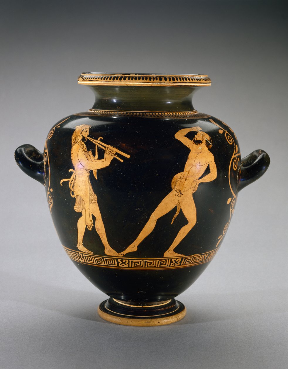 Rödfigur Stamnos med scen av Herkules med Satyr, 440-420 f.Kr. (terrakotta) av Polygnotos Polygnotos