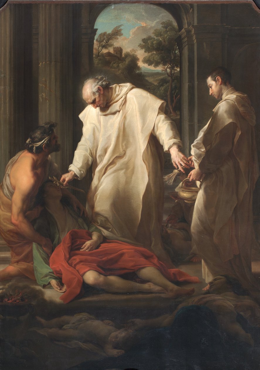 Den välsignade Bernardo Tolomei hjälper pestoffer, 1745 av Pompeo Girolamo Batoni