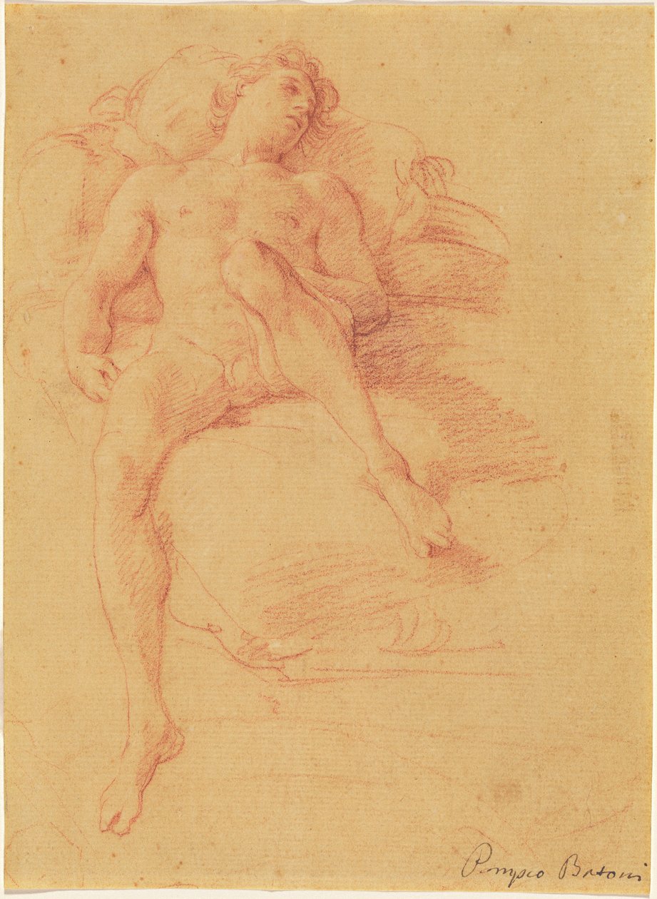 Naken man liggande på en säng av Pompeo Batoni