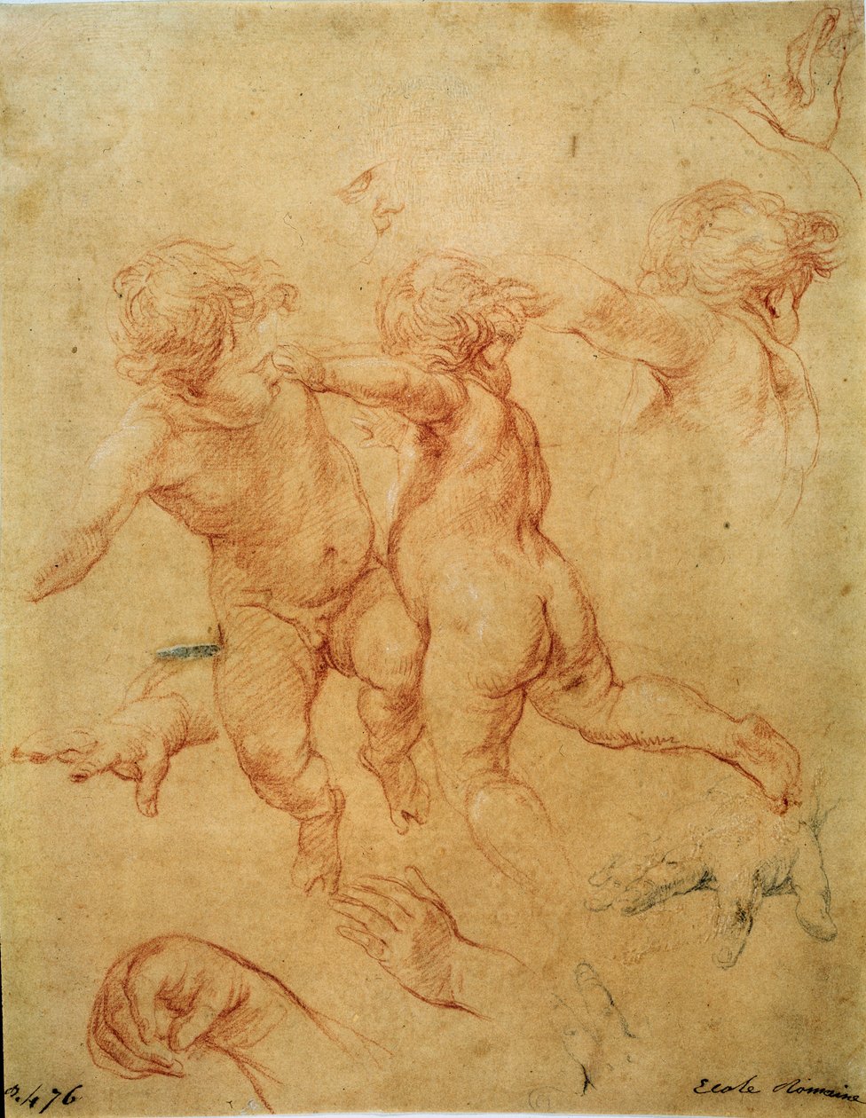 Två flygande putti, studie, 1740-tal av Pompeo Batoni