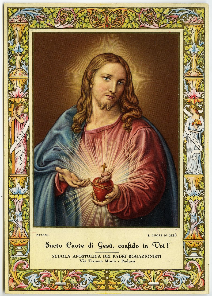 Jesu heliga hjärta (färglitografi) av Pompeo Girolamo (after) Batoni
