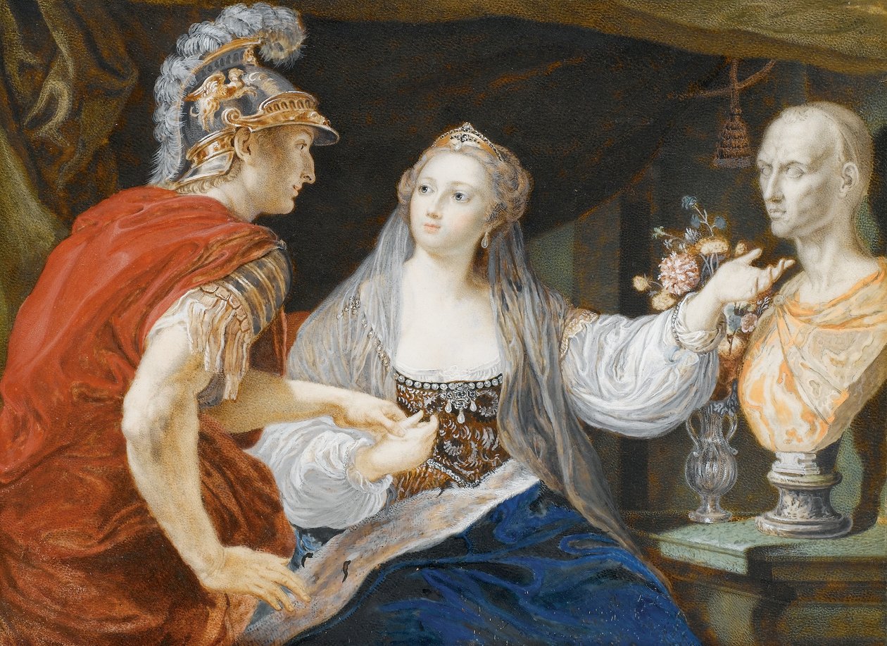 Cleopatra visar Octavius bysten av Caesar av Pompeo Girolamo Batoni