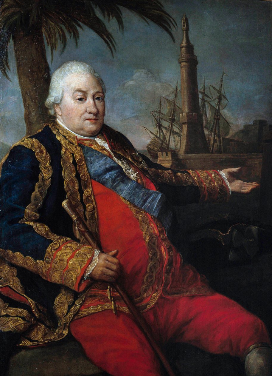 Porträtt av Pierre Andre de Suffren de Saint Tropez (Saint-Trophez), fogde av Suffren (1729-1788), vice amiral, i stor uniform av sjöofficer Målning av Pompeo Batoni (1708-1787) av Pompeo Girolamo Batoni